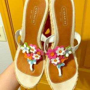 Coach “Jessica” floral wedge sandals